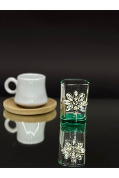 KirLiNova Crystal Stone Detailed Glass Coffee Side Cup/Coffee Side (Set of 2)...