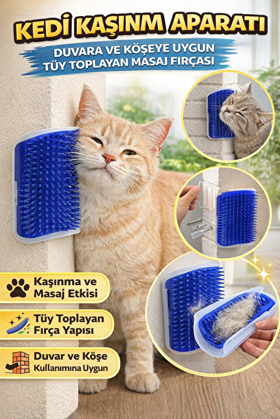 Hane Dostu Kedi Kaşınma Aparatı Duvara ve Köşeye Uygun Tüy Toplayan Masaj Fır...