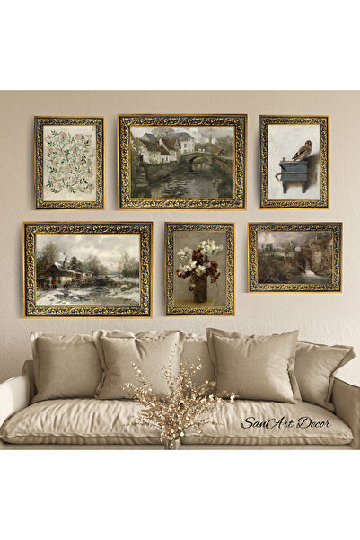 Sanart Σετ ελαιογραφίας με κορνίζα, 6 τεμάχια ζωγραφικής με κορνίζα, ρετρό ζω...