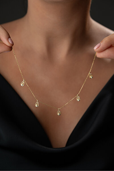Silvano Jewelry 925 Ayar Gümüş Altın Kaplama Damla Model Şans Kolye