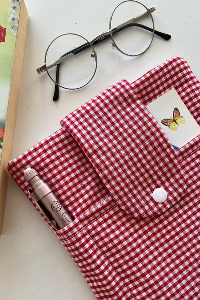 Outlet Çarşım Gingham Pocket Book Case Fiber Filled Book Lover Gift