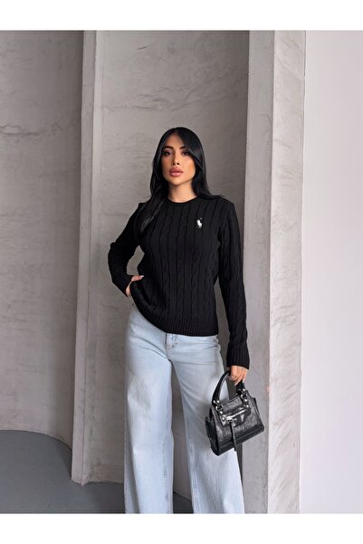 erki triko Crew Neck Embroidery Detailed Hair Knit Sweater