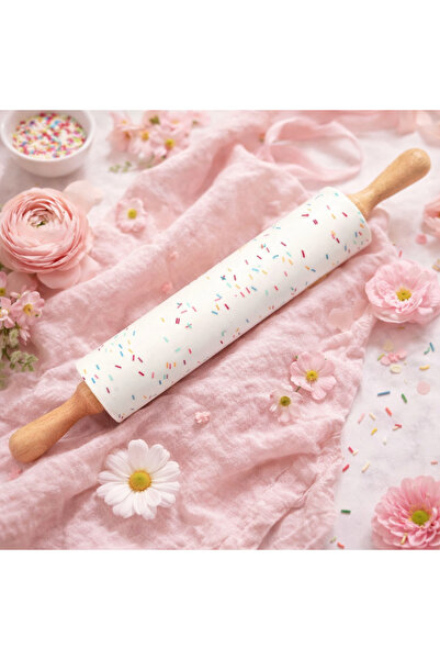 CEZVE HOME Renkli Desenli Silikon Merdane – Ahşap Saplı