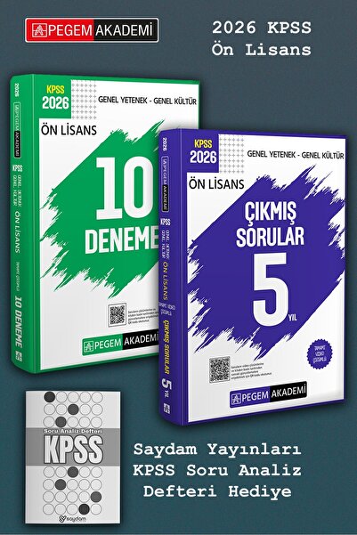 Pegem Akademi Yayıncılık 2026 KPSS Önlisans 10 Deneme & Çıkmış Sorular 5 Yıl ...