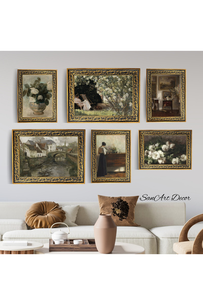 Sanart Set de pictură în ulei cu rame, picturi înrămate de 6 piese, picturi r...