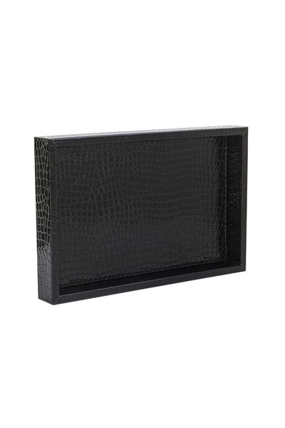 MOENAStudio Medium Size Shiny Black Crocodile Patterned Faux Leather Tray