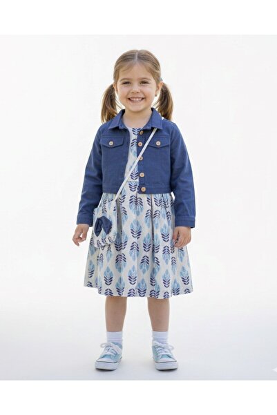 Ege Bebek Kız Çocuk %100 Pamuklu, Çantalı, 6-7-8-9-10 YAŞ Keten Ceketli Bayra...