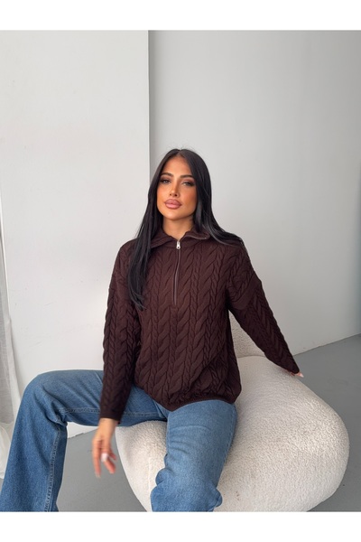 erki triko Zippered Half Fisherman's Hair Knit Sweater