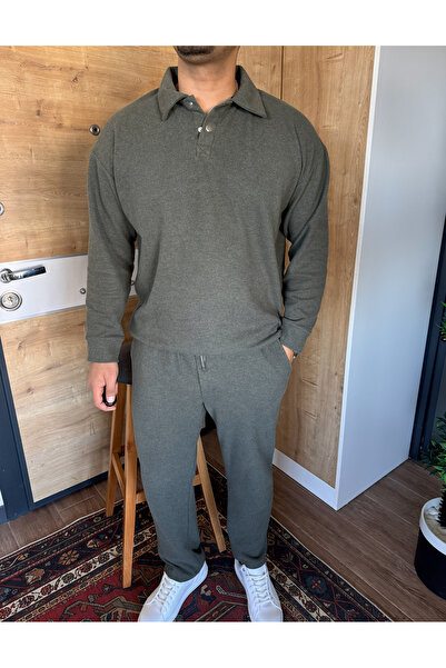 blucombin طقم ملابس رياضية شتوية للرجال من Baggy Polo Collar قماش مجدّل يتكون...