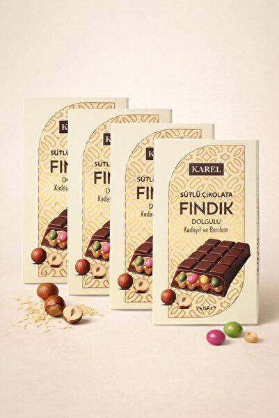 Karel Çikolata Fındık ve Bonibon 75 gr. Tablet Çikolata 4'lü Set 300 gr.