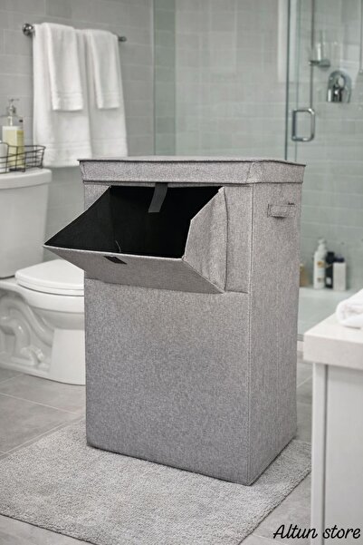 Altun Kapaklı Katlanabilir Çamaşır Sepeti Çok Amaçlı Kumaş Kirli Çamaşır ve D...