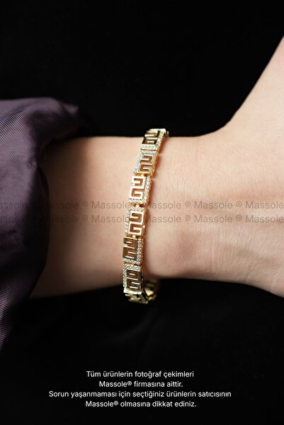 MASSOLE سوار نسائي ذهبي اللون بنمط يوناني مرصع بأحجار الزركون أنيق للاستخدام ...
