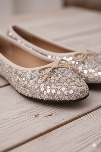 FootFrenzy Glittery Bow Detail Sequin Glitter Comfortable Casual Stylish Ball...