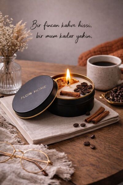 Flow Home Dekoratif Lüks Soya Mum,El Yapımı Mum,Metal kutu ,Portakal Detay Ev...