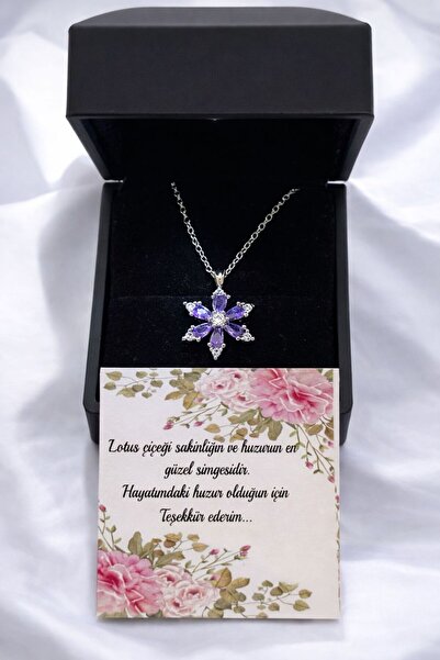ACQUA BELLA 925 Ayar Gümüş Ametist Taşlı Mor Lotus Kamelya Çiçeği Kolye – Lük...