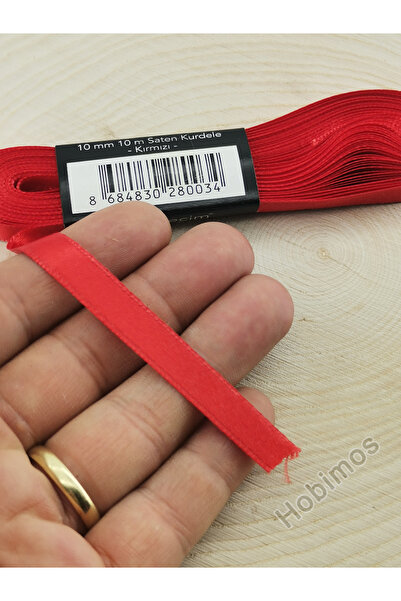 Hobimos 1 cm 10 Metre Kırmızı Saten Kurdele, Bohça, Çeyiz, Özel Gün, Hediye, ...