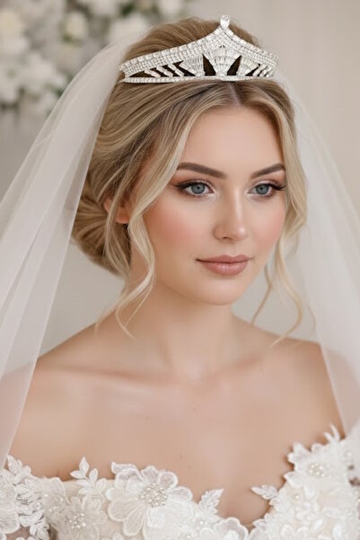 CAŞ DEKORASYON تاج زفاف من حجر الزركون مع نقش 'الوعد'