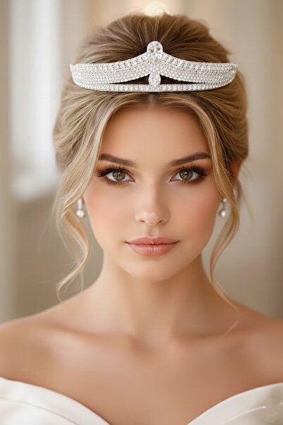 CAŞ DEKORASYON تاج زفاف من حجر الزركون مع نقش 'الوعد'