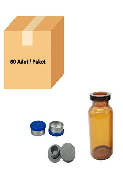 labbakkal Cam Amber Şişe 10 ml - Dibi Düz ND20 Crimp Kapaklı Tıpalı Vial 50 Adet