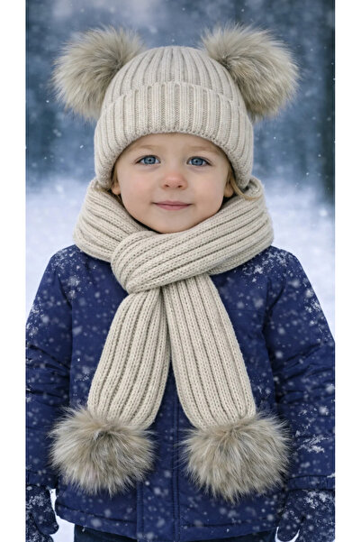 Babili Beige Scarf & Beanie Set