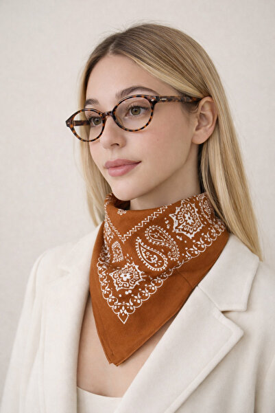 Şirin Giyim Aksesuar Mustard Scarf Women's Square - 100% Cotton Ethnic Pattern