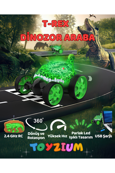 Shem Uzaktan Kumandalı Dinozor Trex Araba - 360° Dönüş Takla ve Akrobat Özell...
