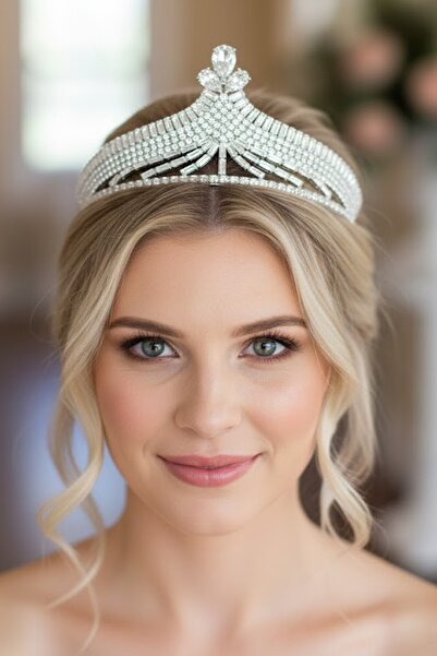 CAŞ DEKORASYON تاج زفاف من حجر الزركون مع نقش 'الوعد'