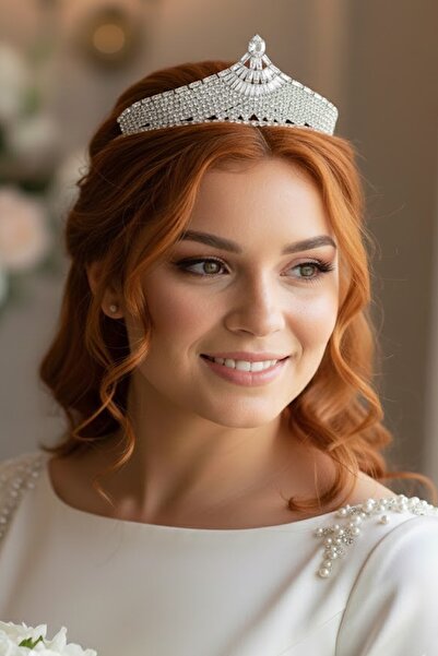 CAŞ DEKORASYON تاج زفاف من حجر الزركون مع نقش 'الوعد'