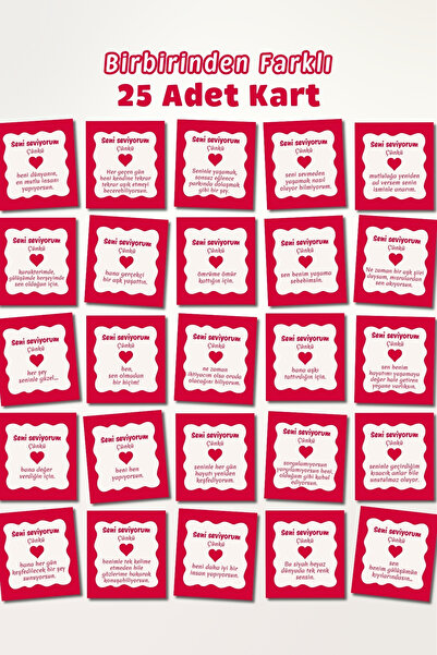 Metranya Seni Seviyorum Çünkü Kartları, 25 Adet, Sevgililer Günü Hediyesi Sev...