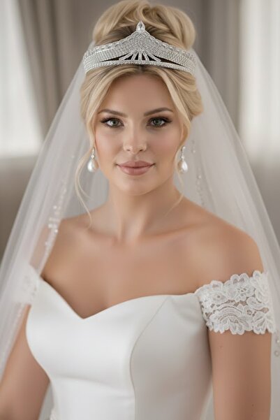 CAŞ DEKORASYON تاج زفاف من حجر الزركون مع نقش 'الوعد'