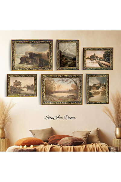 Sanart Σετ ελαιογραφίας, Vintage ζωγραφική, 6 τεμάχια ζωγραφική με κορνίζα, κ...