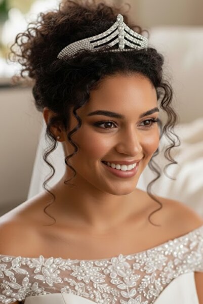 CAŞ DEKORASYON تاج زفاف من حجر الزركون مع نقش 'الوعد'