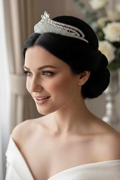 CAŞ DEKORASYON تاج زفاف من حجر الزركون مع نقش 'الوعد'