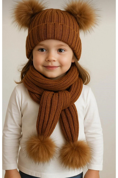 Babili Brown Scarf & Beanie Set
