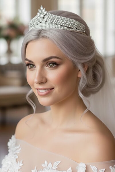 CAŞ DEKORASYON تاج زفاف من حجر الزركون مع نقش 'الوعد'