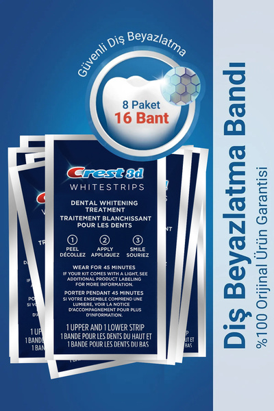 CREST 3d Whitestrips Dental Whitening Diş Beyazlatma Bantları 8 Paket (16 Bant)