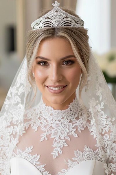 CAŞ DEKORASYON تاج زفاف من حجر الزركون مع نقش 'الوعد'