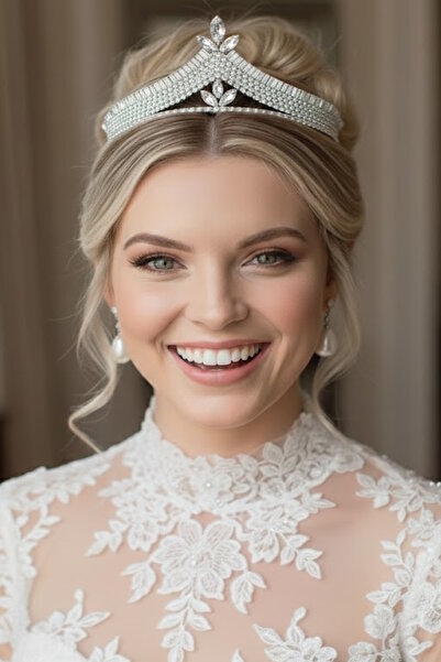 CAŞ DEKORASYON تاج زفاف من حجر الزركون مع نقش 'الوعد'