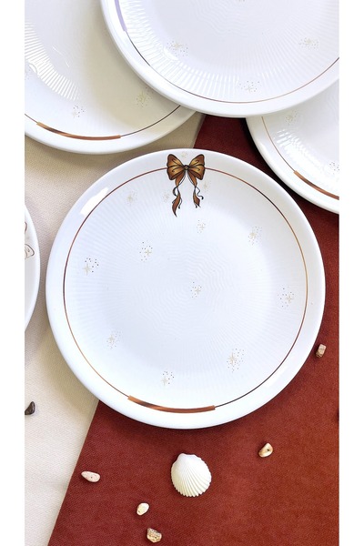 ers erbaşlar Kurdele Brown 6-Piece Luxury Dessert Plate Set