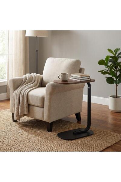 Palma homez C-shaped side table with a smooth top - wood and metal, 60 cm - b...