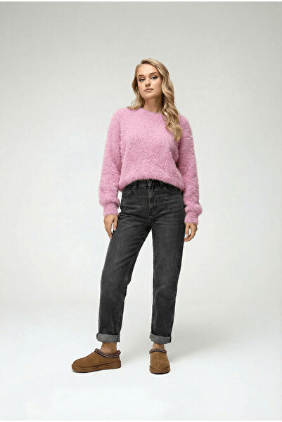 Trendiz Kadın Peluş Görünümlü Sakallı Bisiklet Yaka Kazak Pembe
