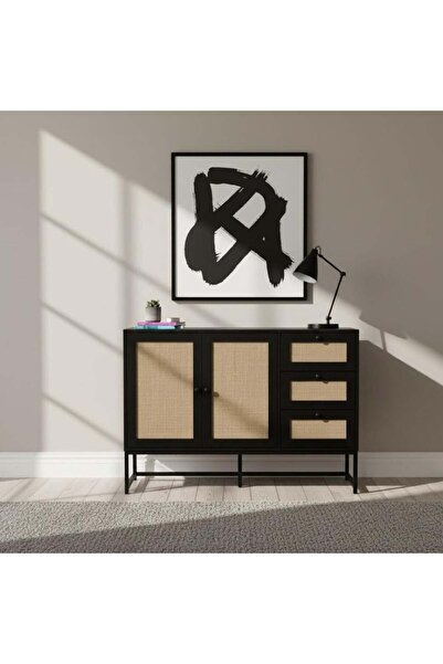 Palma homez Luxury Modern Buffet Cabinet – 2 Doors and 3 Drawers, Rattan - Bl...