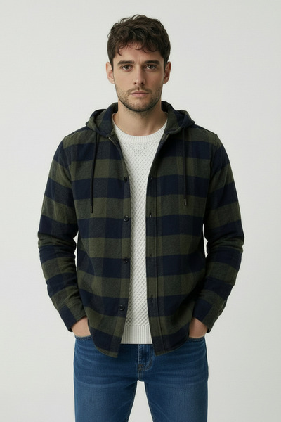 Lysven Solea Erkek Kapüşonlu Fermuarlı Oduncu Gömlek