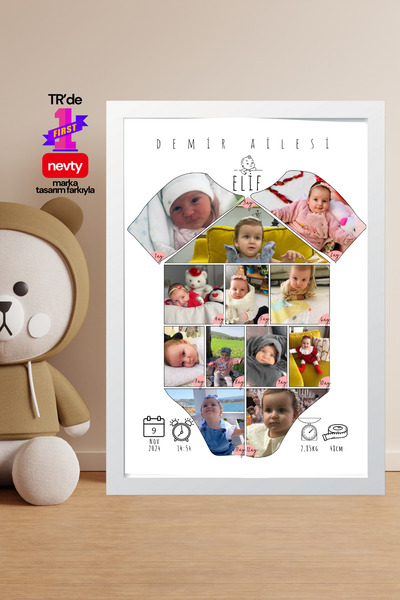 nevty a new world Kişiye Özel Bebek Gelişim Posteri;12 Ay Fotoğraflı Zıbın Ta...