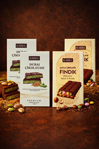 Karel Çikolata Dubai Çikolatası 75 gr. ve Fındık-Bonibon 75 gr. 4'lü Set