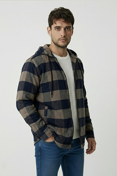 Lysven Solea Erkek Kapüşonlu Fermuarlı Oduncu Gömlek