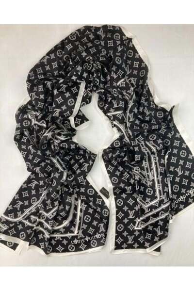 PİRAMİT Vual Silk Shawl Lv Model Black Off White