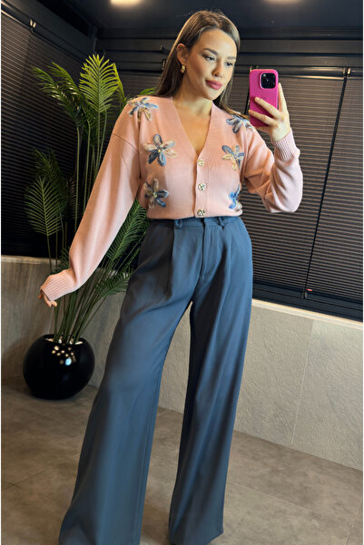 MİR STORE Pink Short Cardigan with Floral Detail