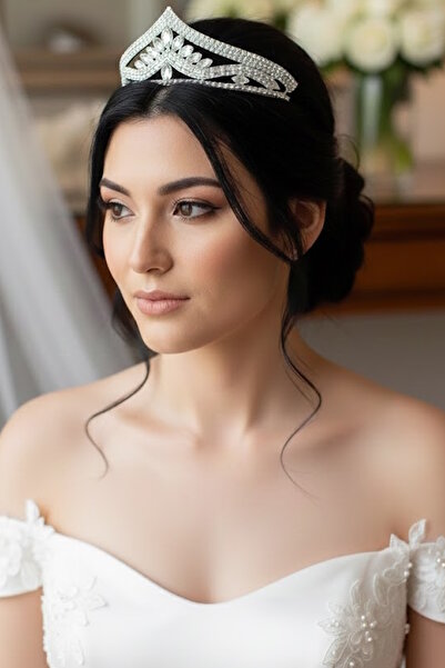 CAŞ DEKORASYON تاج زفاف من حجر الزركون مع نقش 'الوعد'