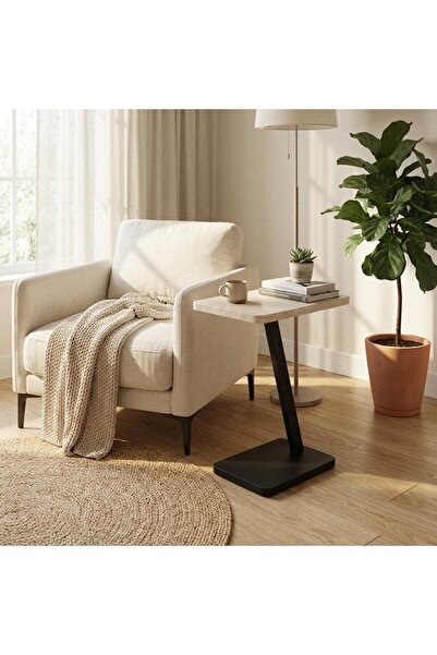 Palma homez Wooden and metal slanted column side table - 40x25x60 cm - Beige